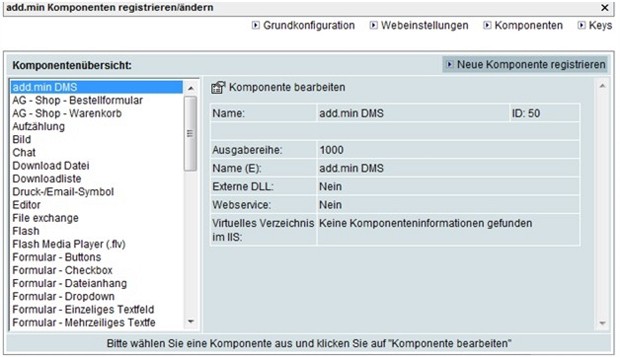  Komponente 'Text als Bild' registrieren - CMS add.min ASP.Net  Enterprise Content Management System